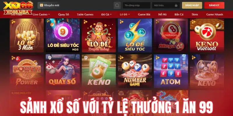 Trải nghiệm sảnh xổ số với tỷ lệ thưởng 1 ăn 99