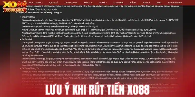 Lưu ý khi rút tiền Xo88