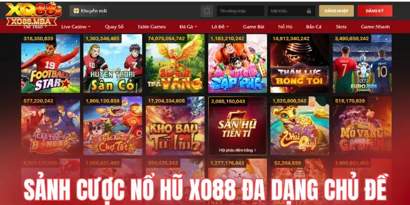 Nổ hũ Xo88 sảnh cược slot đa dạng chủ đề
