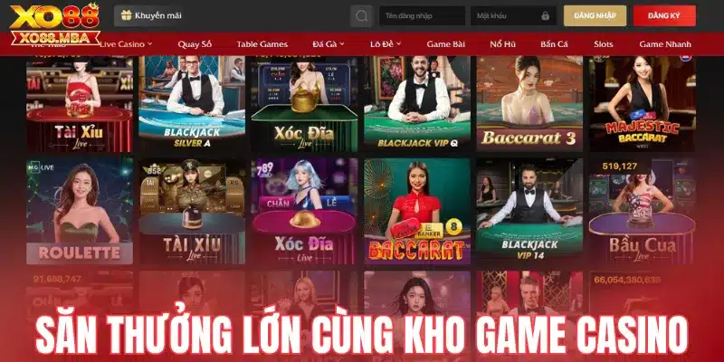 Săn thưởng lớn cùng kho game casino Xo88